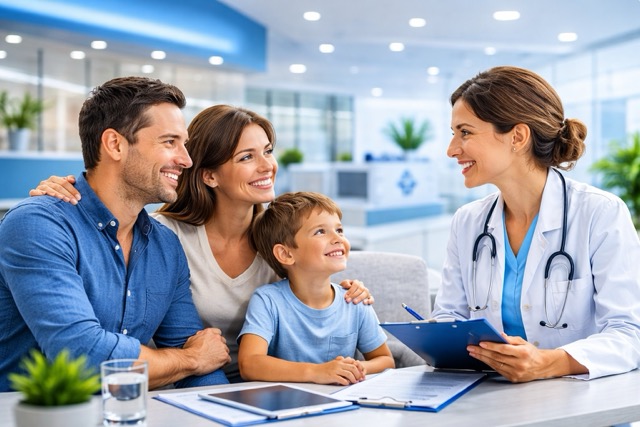 Consulta médica familiar amistosa de tamaño mediano